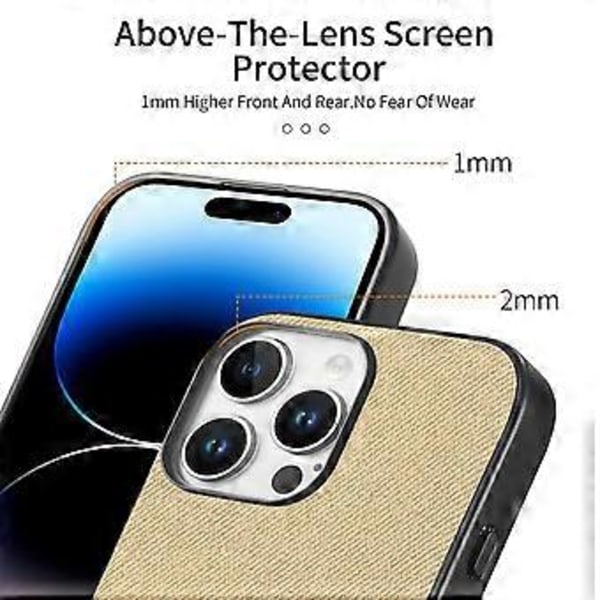 För iPhone 14 Pro Skal Tygtextur Läder+PC+TPU Anti-Drop Telefonskal - Khaki (Khaki)