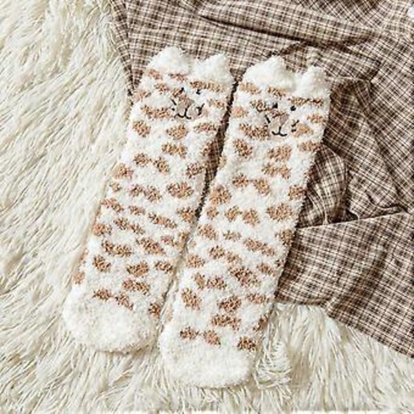 Dam Fuzzy Socks Mysiga Fluffiga Toffelstrumpor Söta Mjuka Vinter Varma Sovkstrumpor (A)