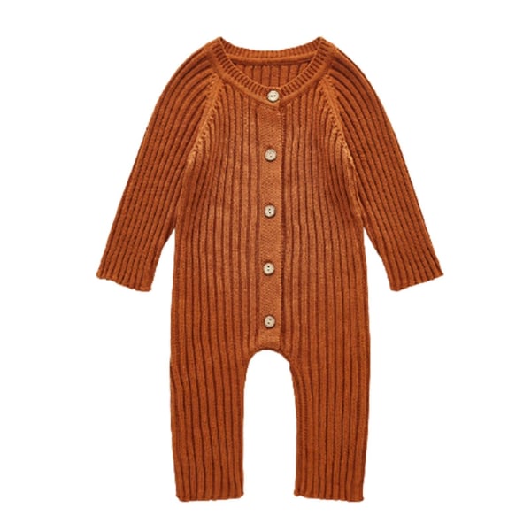 Newborn Baby Bodysuit Long Sleeves Knitted Jumpsuit Comfortable Outfits Clothes For Boys Brown 90CM