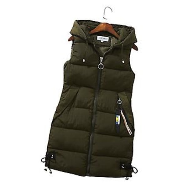 Lang Dunjakke Vest Komfort Tykk Casual Jakker Quiltet Utendørsjakke (M Army Green)