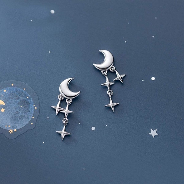 925 Sterling Sølv Tiny Moon Star Øreringe Studs til Kvinder Teenagere Små Måne Studs Øreringe Stjernedråbe