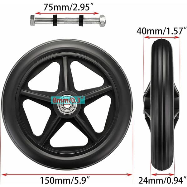 2-pack 6-tums gummihjul för rullstolar, rollator