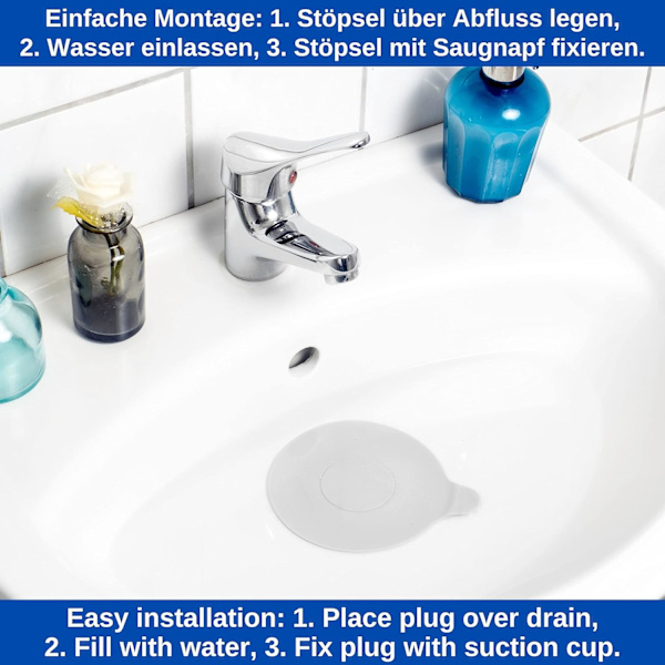 Diameter 13,3 cm, (grå), 1-pack, avloppsplugg för badkar, dusch,