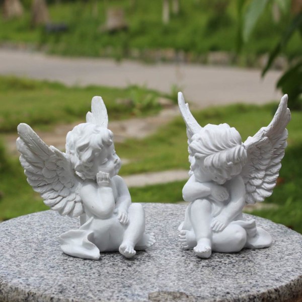 Sæt af 2 Keruber Engle Resin Have Statue Figur, Indendørs Udendørs