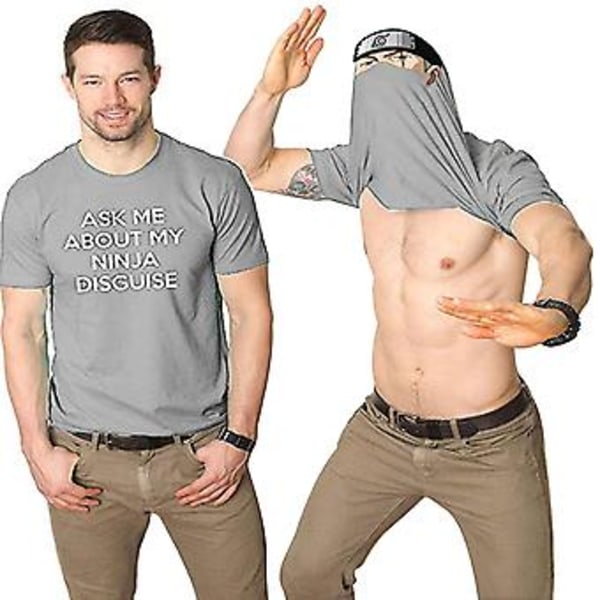 2023 Ask Me About My  Ninja Disguise T-shirt Karate Martial Arts Adults Tee Top(L Light gray  Black)