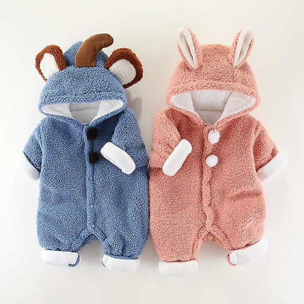 Winter Cute Newborn Baby Clothing Set Thick Infant Jumpsuit With Ears New Warm Girl Boys Outerwear Hooded Toddler Romper Black 18-24 M