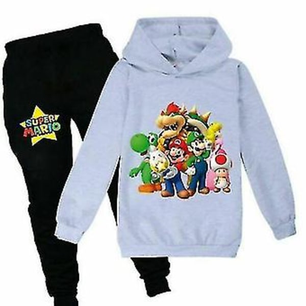 Super Mario Hoodie Topp & Byxa Set Barn Pojkar Flickor Sportkläder Jogging Tracksuits-r (140 (9-10År) Grå)