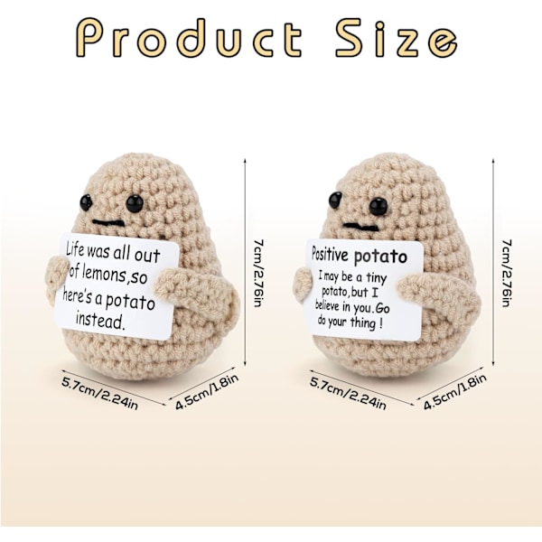 2 st roliga positiva incitament potatis virkning, 2,76 tum virkad inspirera positiv potatisleksak med positivitetsbekräftelsekort söt positiv (beige)