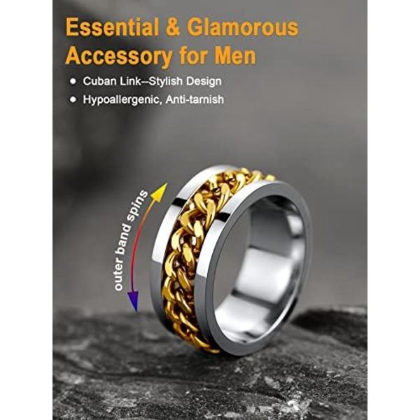 Herre- og dame rustfrit stål 7 mm bred ring, Hip Hop tommelfingerringe Fashion Cuban Link kæderinge