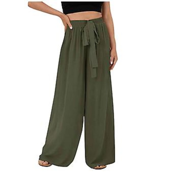 Women Comfortable Casual Lace Fold High Waisted Straight Cylinder Full Length Pants XXXL Green