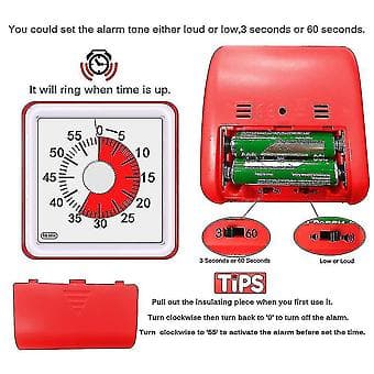 60 minutters visuelt analogt timer-klasselokale nedtællingstimer til børn