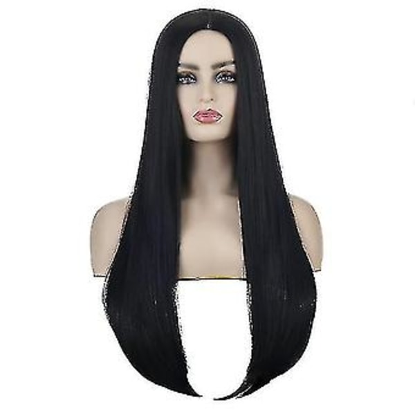Onsdag Morticia Addams Cosplay Kostym Sexig Svart Klänning För Kvinnor Halloween Karneval Party Kostym-r (XL Med Peruk)
