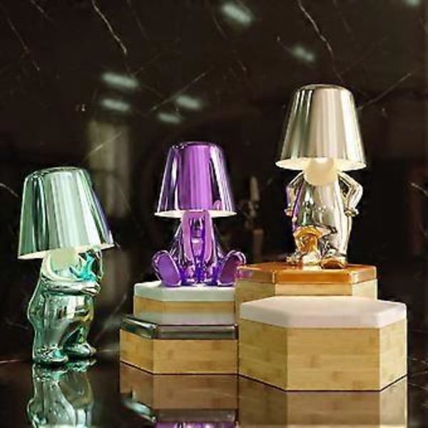 Thinker Karakter Dekorationsbordlampe Kreativ Lille Guldfigur Led Bordlampe Berøringsstyret Dæmpbar Jern Harpiks Skrivebordslampe (Mr WHY Multifarvet)