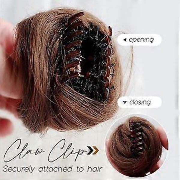 Messy Bun Enkel Klemme Parykk, kvinnelig gripe-klemme, Naturlig Hårkrøller (Brun)