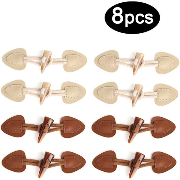 Lær Horn Toggle Knapper 8 Par Horn Feste Knapper PU Lær