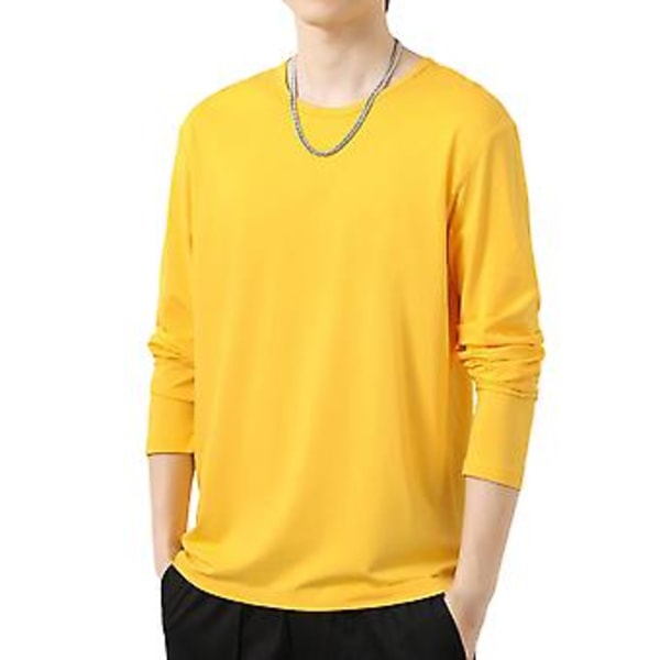 Fianao Miesten Pitkähihainen O-Kaula-T-paita Syksyyn Aluspaita Pusero Päivittäiseen Käyttöön (2XL Keltainen)