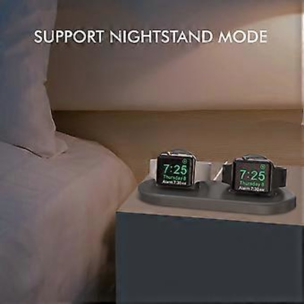 AHASTYLE PT116 til Apple Watch Dobbelt Position Opladningsstand Smart Watch Oplader Holder Base - Grå (Grå)