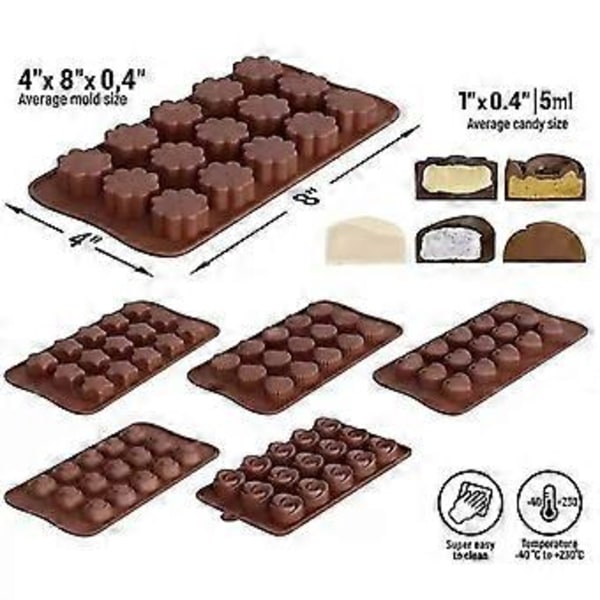 6 Stykker Silikone Chokoladeforme, Genanvendelige 90 Hulrum Slikbageforme Isterningebakker Slikfremstillingsartikler Til Chokolade Hårdt Slik Kagedekoration