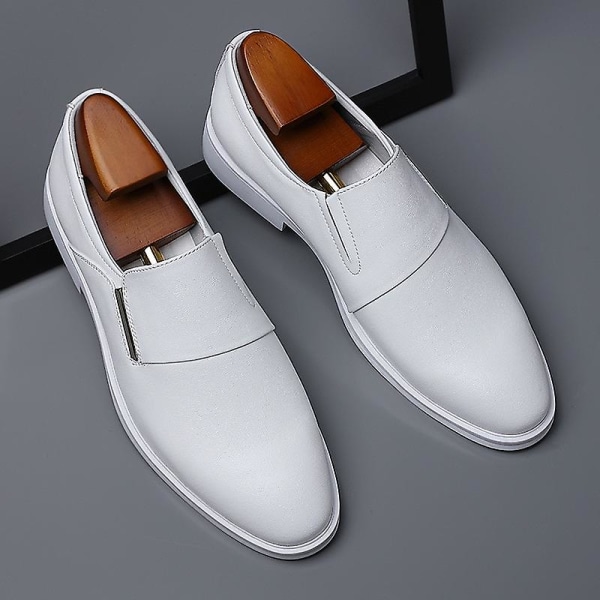 White Leather Shoes Men's Leather Spring Breathable 2022 New Formal Business Derby Shoes Man Casual English Shoes For Men black inside 6cm 42