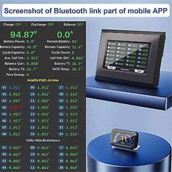 BMS-tillbehör 4,3 tum LCD-skärm med aktiv strömbrytarövervakning för JK Smart BMS