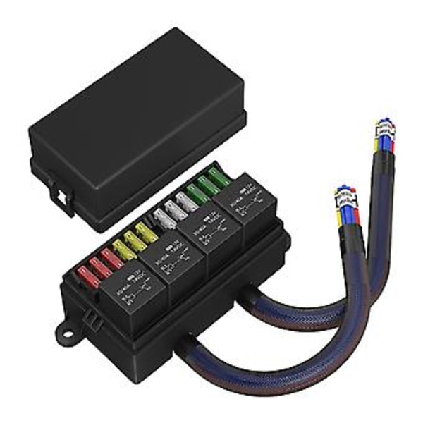 12V Säkringsreläbox Förinstallerad Säkrings- och Reläbox med 4 Reläer 12-vägs ATC/ATO Säkringar Tät 12V Relä
