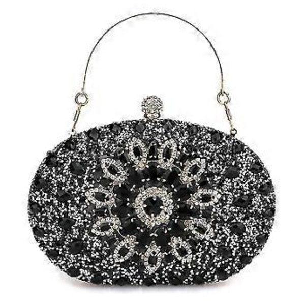 Rhinestone Dame Aften Clutch Perle Taske Bryllup Prom Håndtasker Multi-farve Mulighed (SORT)