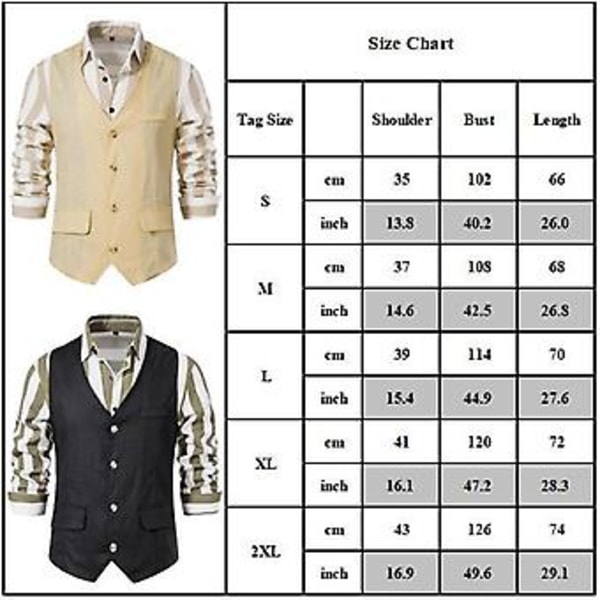 Retro Herrar Solid V-ringad Casual Enkelknäppt Kostymväst Business Formal Kontorsväst Med Fickor (L Vit)
