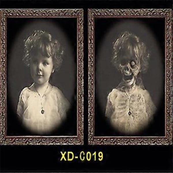 3-delad 3D-lins magisk animationsfotoram 28 * 22cm - ansiktsförändrande dekoration, skräckdekoration för hemsökta fester och skräckteman Halloween dr