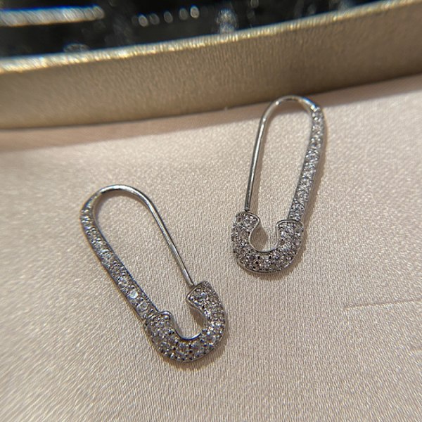 Cz Safety Pin Cartilage Sterling Silver Hoop Earrings For Women G