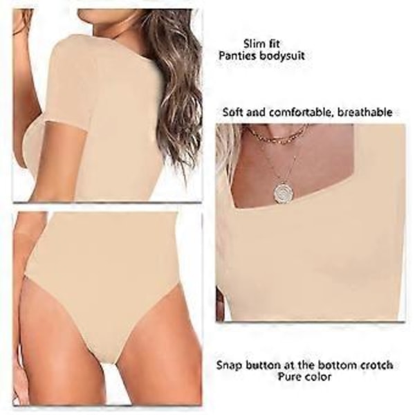 Lyhythihainen Body Naiselle Elegantti Slim Fit Yksivärinen Napit Cocktail Partylle (M Aprikoosi)