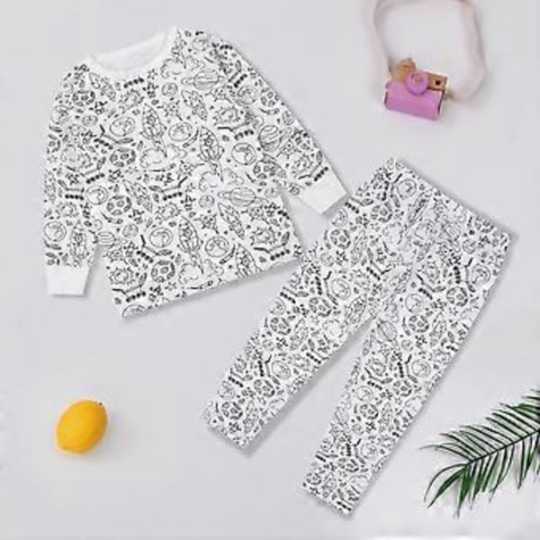 Kreativa Barn DIY Graffiti Pyjamas Hemkläder Set, Färga Dina Egen Pyjamas för Pojkar & Flickor (3-4 År Raket)