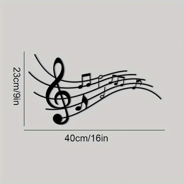 Musiknoter Skilt Metal Musik Vægindretning - 16\"X9\" Sort Moderne B