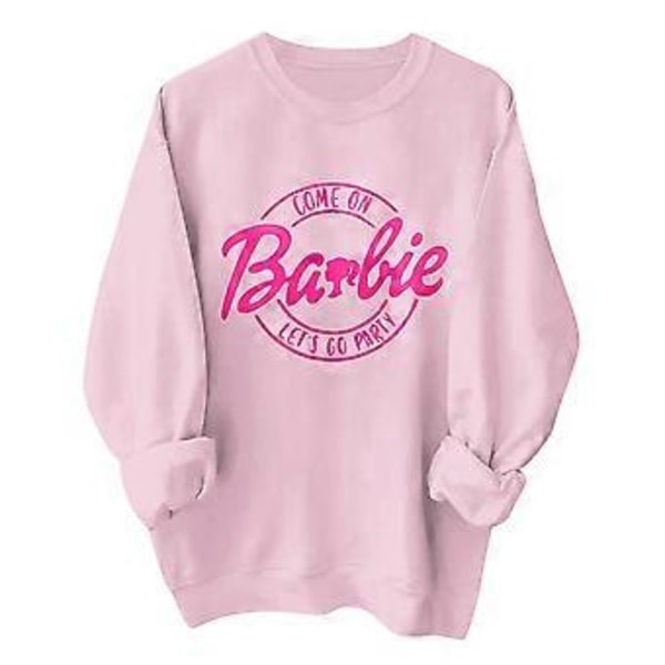 Barbie-inspireret Trendy Trykt Pink Power Crew Neck Langærmet Trøje (2XL Pink 2)