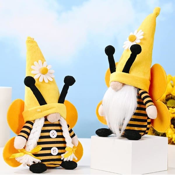 2-pack Gnomes Trädgårdsdekorationer Bi Leksaker, Bi Randig Gnome Docka