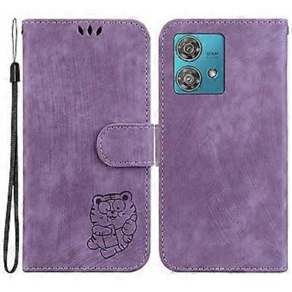 Mobilfodral för Motorola Edge 40 Neo 5g - Söt Tiger Tryckt PU-Läder Flip Cover (Lila)