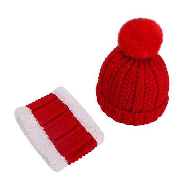 Winter Solid Color Knitting Hat Scarf Set Late Autumn Warm Hat Unisex Hats Red