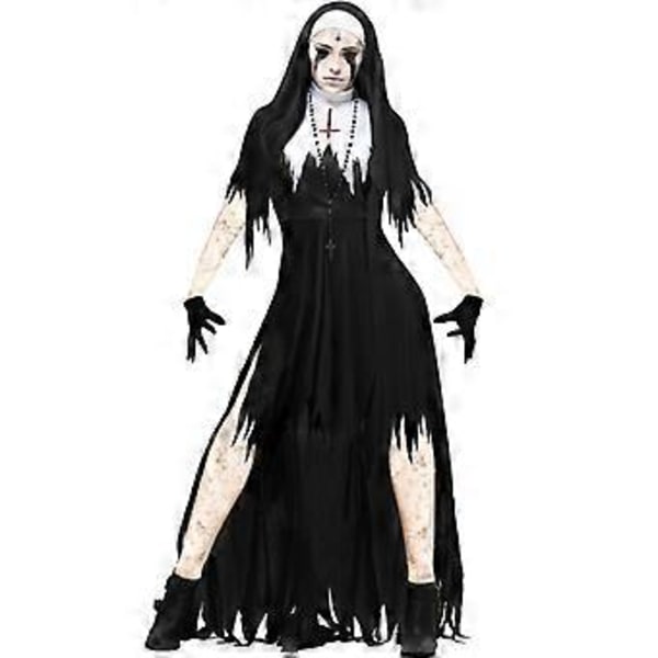 Kvindes Zombificeret Søster Non Kostume Vampyr Cosplay Dragt Halloween Fest Fancy Dress (M)