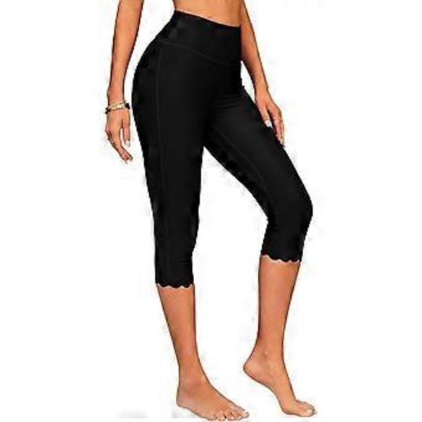 Charmleaks Dame Badebukser Højtaljede Badeshorts Svømmeleggings (L sort)