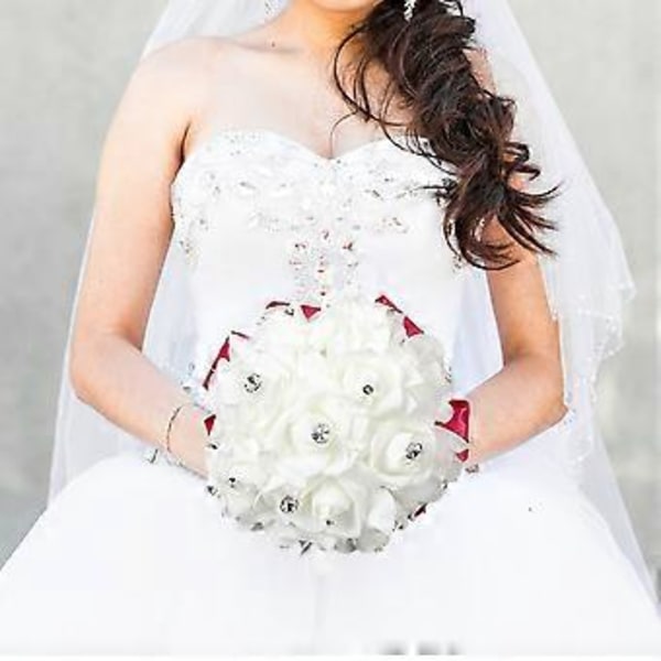 Kunstig Brudebuket, Rosebuket til Brud og Brudepiger med Krystaldiamant Bløde Bånd, Brudepiger Holder Blomster (lilla)