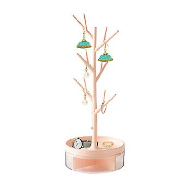 Smyckesträd Armband Stativ Display Organizer 360-graders Rotation Platsbesparande (rosa)