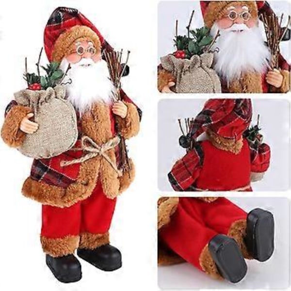 Tradisjonell Stående Julenisse Mini Rød Julepynt Ornament Dukke Figur 30cm