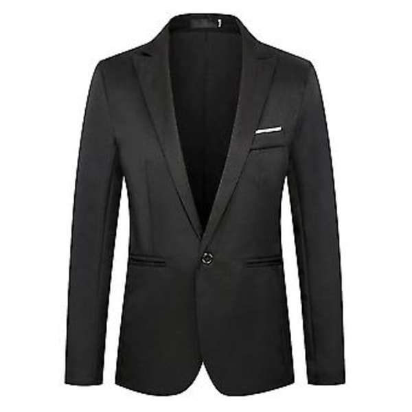Herre Blazer med én knap, hakket revers, formel fest, aften, business jakkesæt jakke, høj kvalitet (L Sort)