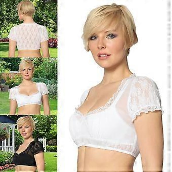 Dirndl Bluse Dame Dyb V-hals Kortærmet Blonde Crop Top Oktoberfest Kostume 2023 Ny (S Sort)