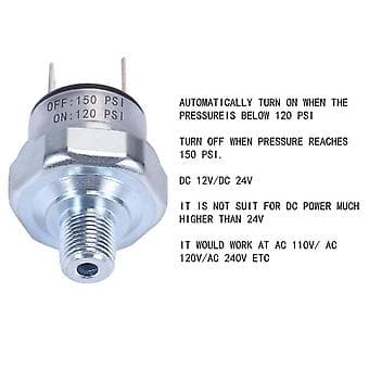 Lufttryksswitch 120-150 PSI Trykswitch 1/8in-27 NPT DC24V 12V Trykswitch Luftkompressor