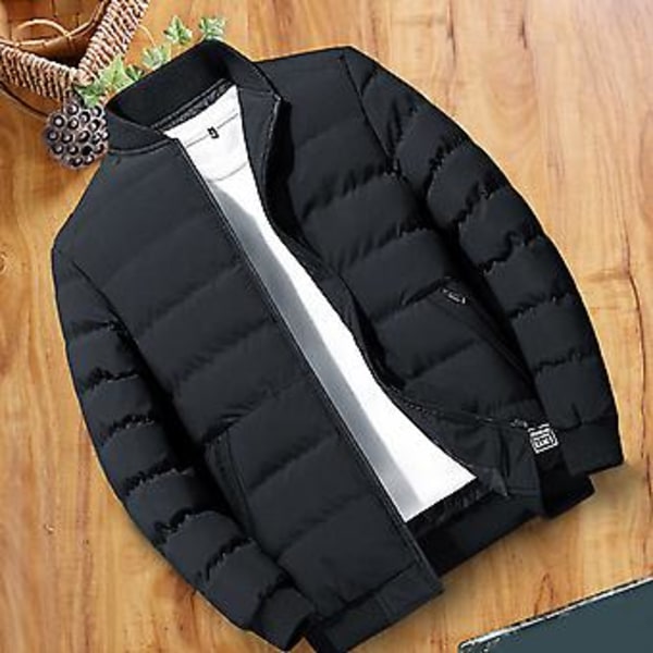 Herrejakke Bomullsforet Lang Erme Ensfarget Stående Krage Kuldebestandig Vinterjakke Baseballjakke Streetwear (4XL Army Green)