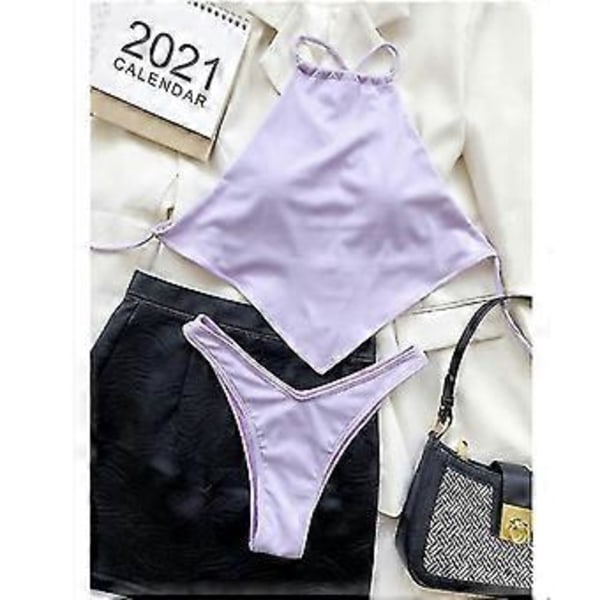 Dam Badkläder Baddräkt Högmidjad Baddräkt Tvådelad Baddräkt Bikini Set Bikini Fiis Flerfärgad Valfri (M LILA)