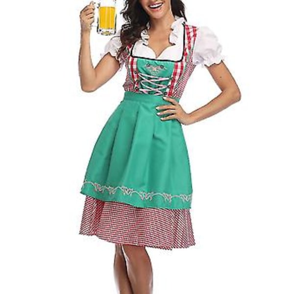 New Womens German Oktoberfest Costume Traditional Bavarian Beer Fraulein Carnival Maid Dress Outfit (L Green)