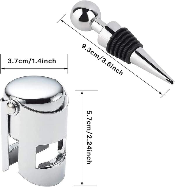 6 stk flaskepropper, 3 stk vinstappere, 3 stk rustfrie