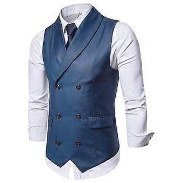Allthemen Miesten Business Virallinen Yksivärinen Reversikaulus Kaksirivinen Slim Liivi (XL Sininen)