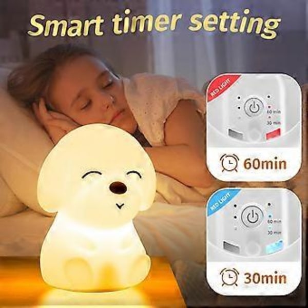 Hundegave Natlys til Børn, Fjernbetjening + 16 Farver LED Natlys Lampe, Dæmpbar Hund Børnenatlys, Genopladelig Timer Sød Nat